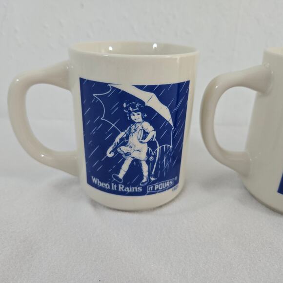 1980s Morton Salt Coffee Mugs: 1914 & 1921 Logos -When It Rains It Pours 3pcs - Picture 7 of 12